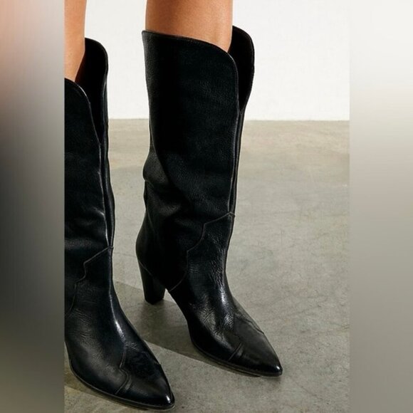 Free People Shoes - Free People Shayne Tall Western Boots Black Leather Size 36 / 6